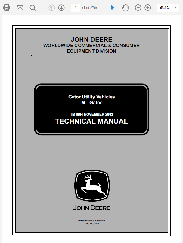 John Deere M-Gator Repair Technical Manual (TM1804) Workshop Guide