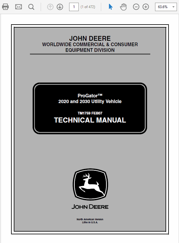 John Deere ProGator 2020, 2030 Utility Vehicle Technical Manual (TM1759) Workshop Guide