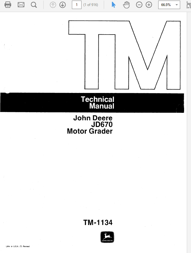 John Deere 670 Motor Grader Repair Technical Manual (TM1134) Workshop Guide