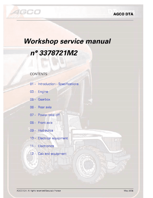AGCO DT180A, DT200A, DT220A, DT240A Tractor Workshop Service Manual Workshop Guide
