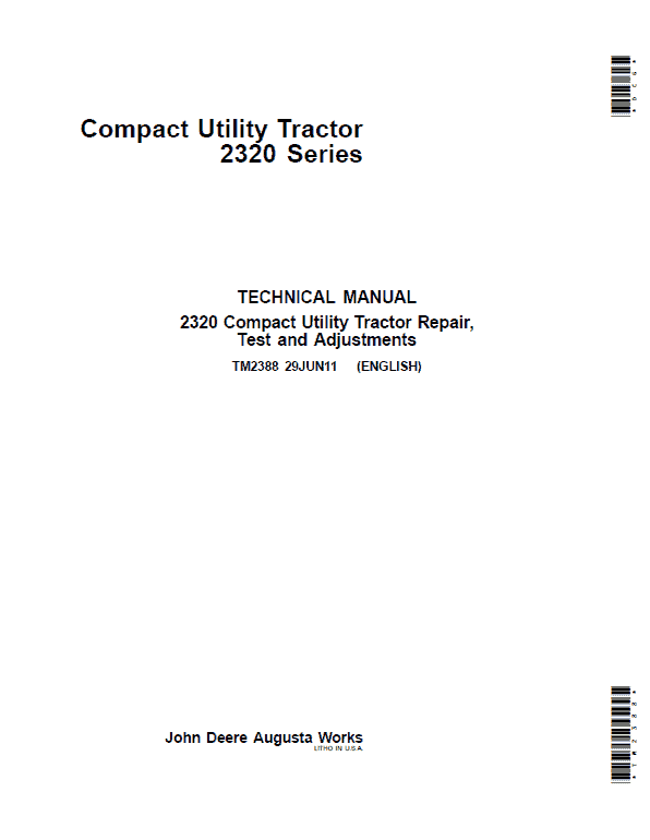 John Deere 2320 Compact Utility Tractor Repair Technical Manual Workshop Guide