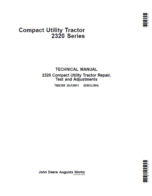 John Deere 2320 Compact Utility Tractor Repair Technical Manual Workshop Guide