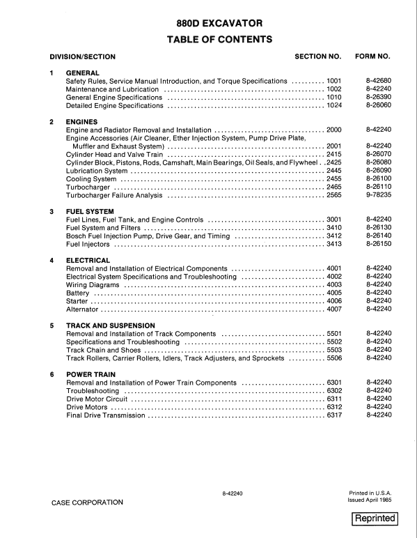 Case 880D Excavator Service Manual Workshop Guide