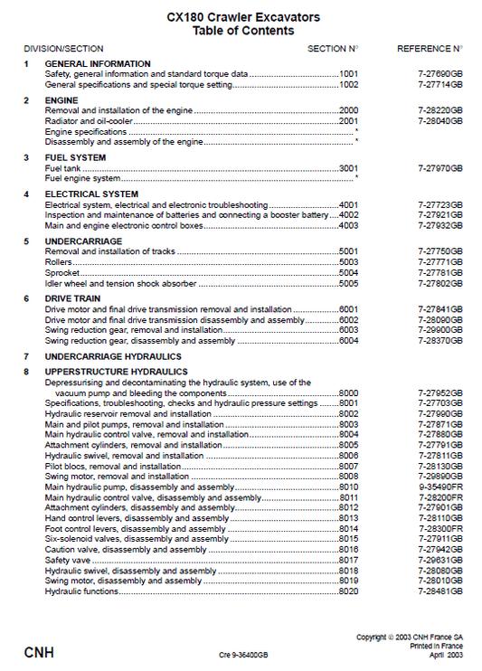 Case CX180 Excavator Service Manual Workshop Guide