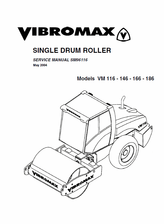 JCB Vibromax VM116,146,166,186 Single Drum Roller Service Manual Workshop Guide