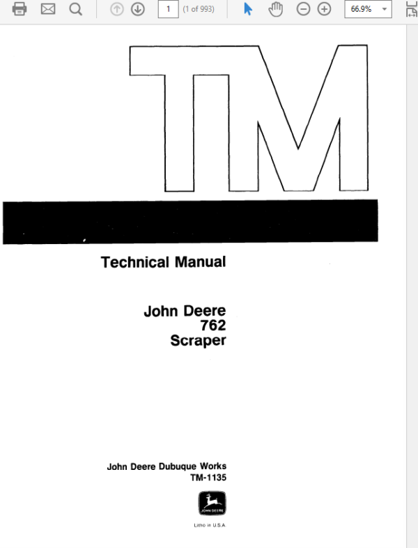 John Deere 762 Scraper Repair Technical Manual (TM1135) Workshop Guide