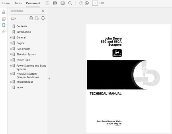 John Deere 860 and 860A Scraper Repair Technical Manual (TM1014) Workshop Guide