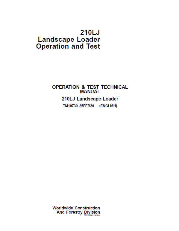 John Deere 210LJ Landscape Loader Repair Technical Manual Workshop Guide