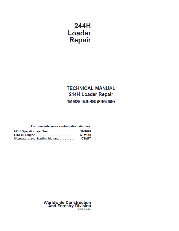 John Deere 244H Loader Repair Technical Manual Workshop Guide