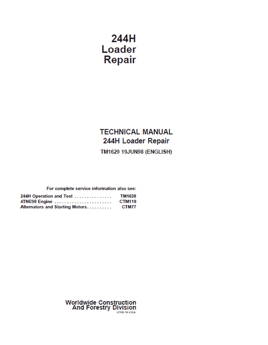 John Deere 244H Loader Repair Technical Manual Workshop Guide