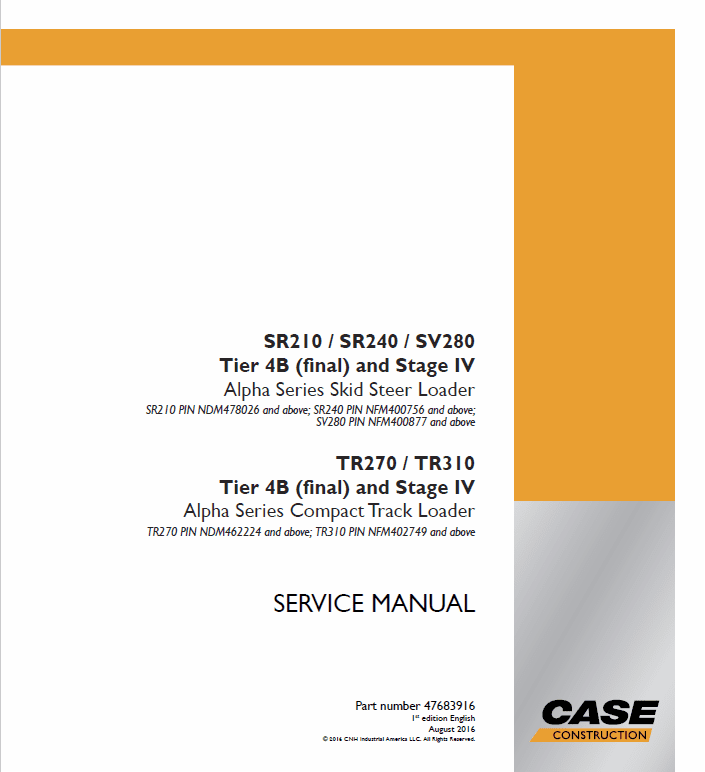 Case TR270, TR310, TV370 Track Loader Service Manual (Tier 4B) Workshop Guide