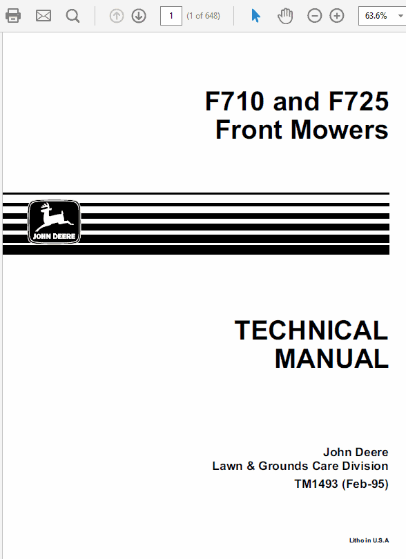 John Deere F710, F725 Front Mower Repair Technical Manual (TM1493) Workshop Guide