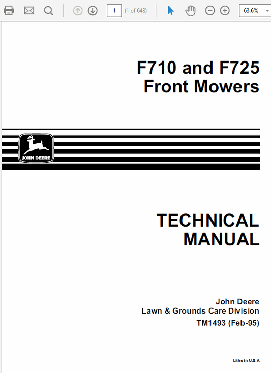 John Deere F710, F725 Front Mower Repair Technical Manual (TM1493) Workshop Guide