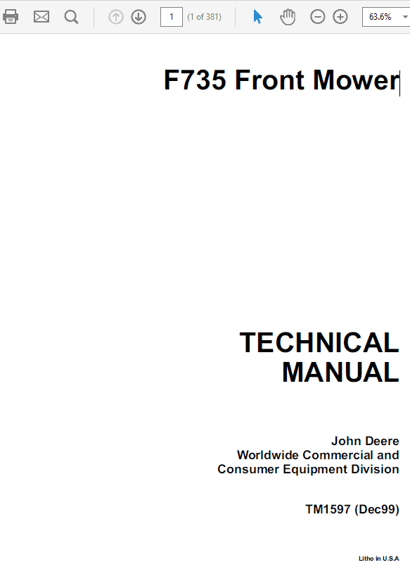 John Deere F735 Front Mower Repair Technical Manual (TM1597) Workshop Guide