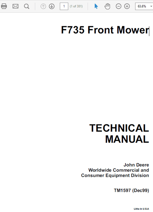 John Deere F735 Front Mower Repair Technical Manual (TM1597) Workshop Guide
