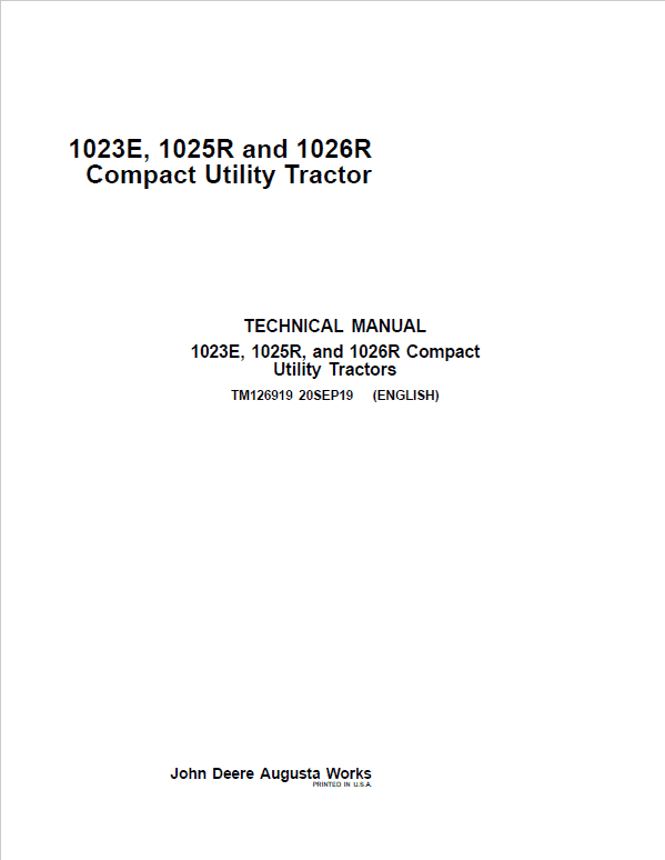 John Deere 1023E, 1025R, 1026R Compact Utility Tractor Service Manual Workshop Guide