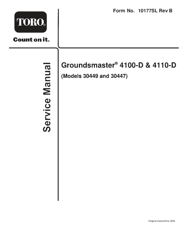 Toro Groundsmaster 4100-D, 4110-D (Model 30449, 30447) Service Repair Manual Workshop Guide