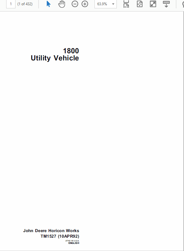 John Deere 1800 Utility Vehicle Repair Technical Manual (TM1527) Workshop Guide