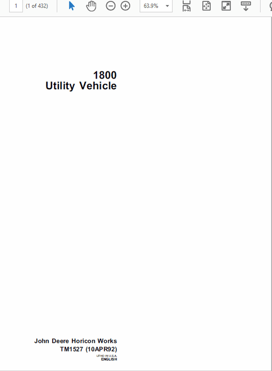 John Deere 1800 Utility Vehicle Repair Technical Manual (TM1527) Workshop Guide