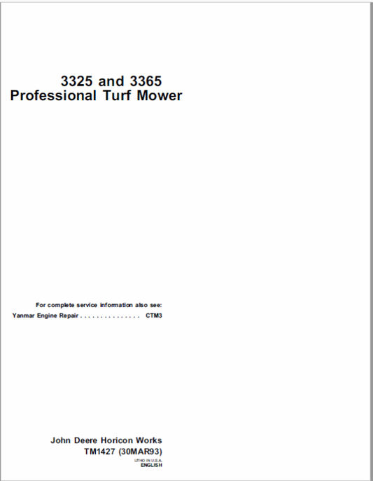 John Deere 3325, 3365 Mower Repair Technical Manual (TM1427) Workshop Guide