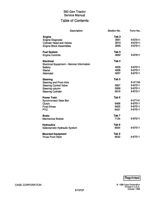 Case 380 Tractor Service Manual Workshop Guide