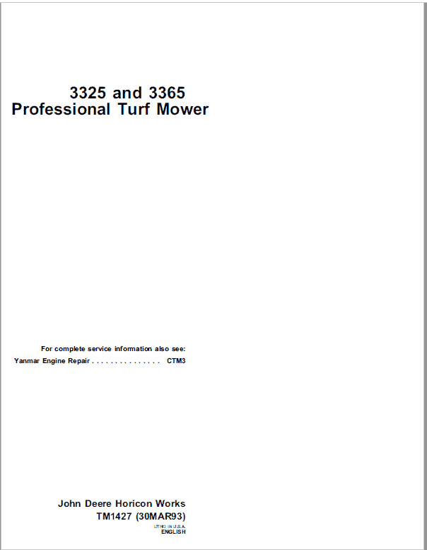 John Deere 3325, 3365 Mower Repair Technical Manual (TM1427) Workshop Guide