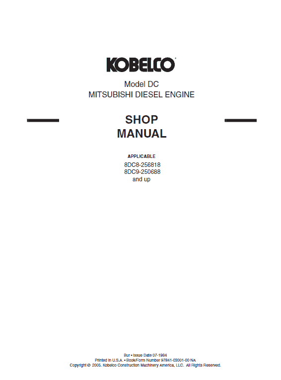Mitsubishi 8DC8, 8DC9, 8DC9-T Engine Workshop Service Manual Workshop Guide