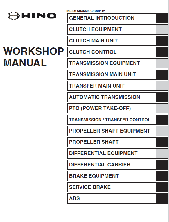 Hino Truck 2017 Conventional Service Manual Workshop Guide