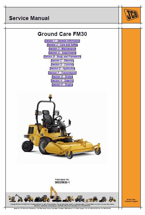 JCB FM30 Mower Service Manual Workshop Guide