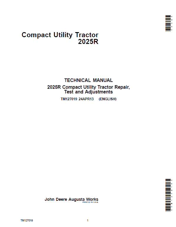 John Deere 2025R Compact Utility Tractor Repair Technical Manual (S.N 010001-) Workshop Guide
