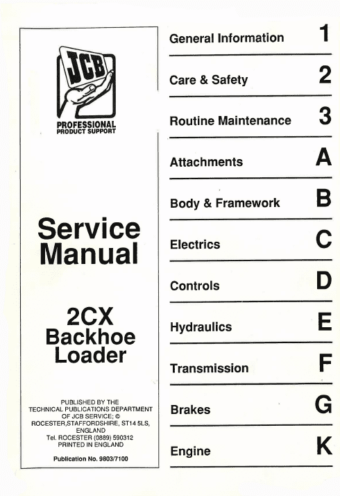JCB 2CX Backhoe Loader Service Manual Workshop Guide