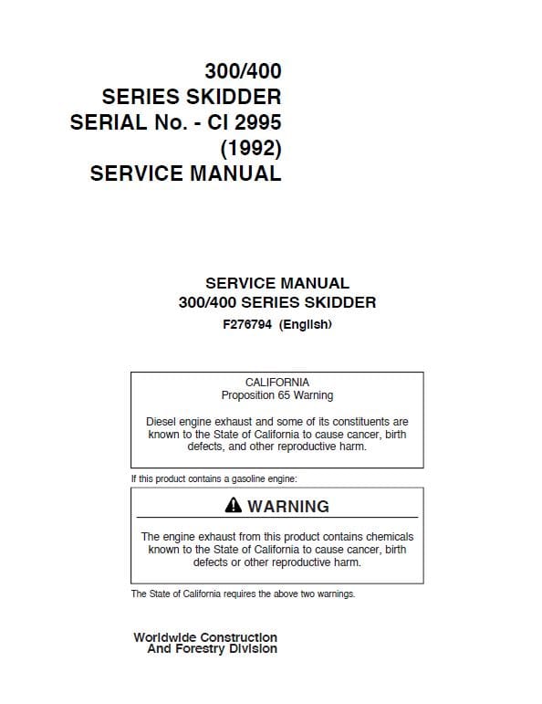 Timberjack 380, 480, 480 Skidders Repair Technical Manual (F276794) Workshop Guide