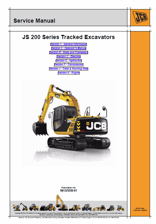 JCB JS200LC, JS220LC, JS230LC, JS210LC, JS370LC Excavator Service Manual Workshop Guide