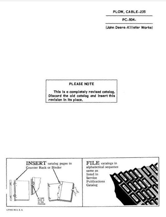 John Deere 235 Attachments (Plow, Cable 235) Parts Catalog Manual – PC804 Workshop Guide