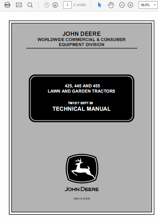 John Deere 425, 445 and 455 Lawn Garden Tractors Technical Manual (TM1517) Workshop Guide