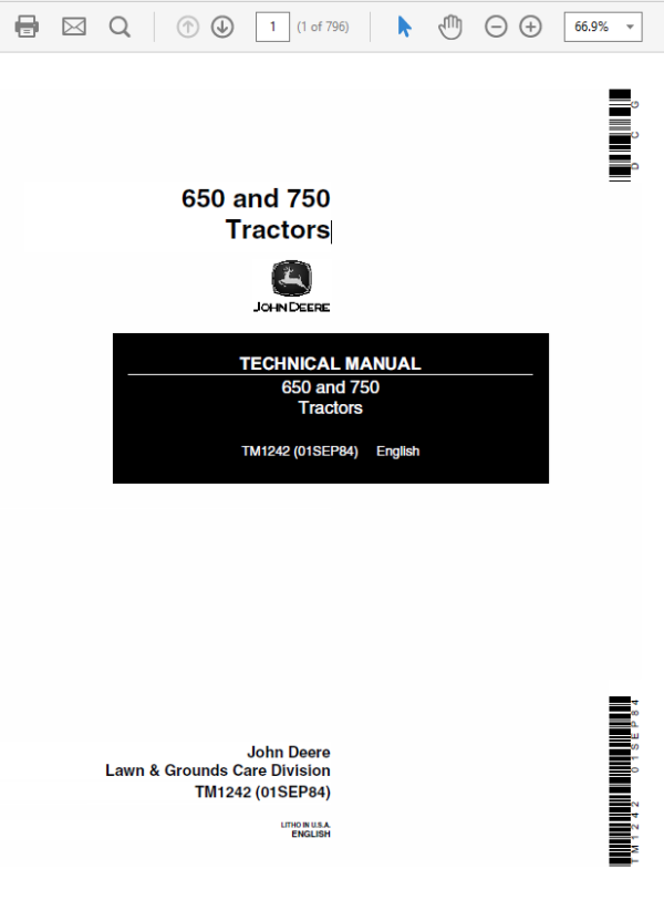 John Deere 650 and 750 Tractors Repair Technical Manual (TM1242) Workshop Guide