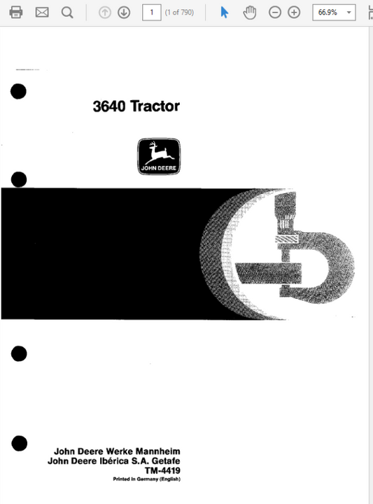 John Deere 3640 Tractor Repair Technical Manual (TM4419) Workshop Guide