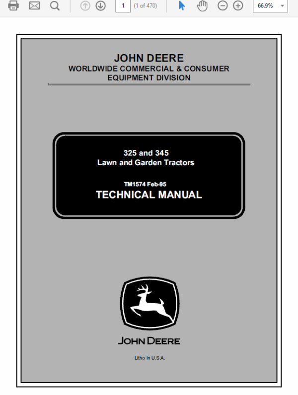 John Deere 325, 335 and 345 Lawn Garden Tractors Technical Manual (TM1760) Workshop Guide