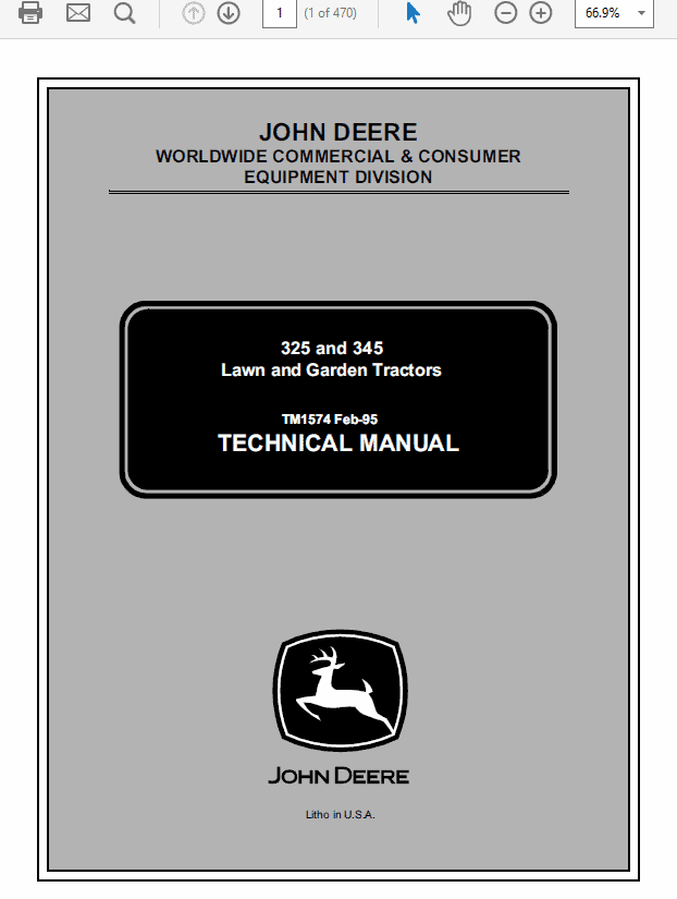 John Deere 325, 335 and 345 Lawn Garden Tractors Technical Manual (TM1760) Workshop Guide