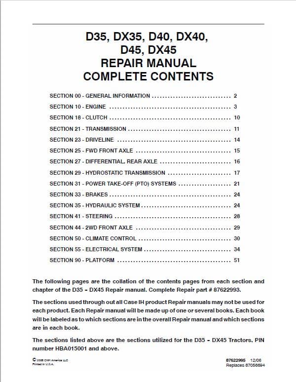 Case D35, D40, D45 Tractor Service Manual Workshop Guide