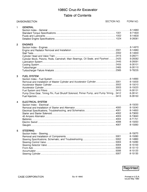Case 1085C Excavator Service Manual Workshop Guide