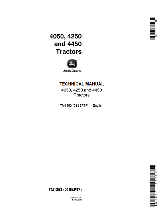 John Deere 4050, 4250, 4450 Tractors Repair Technical Manual Workshop Guide