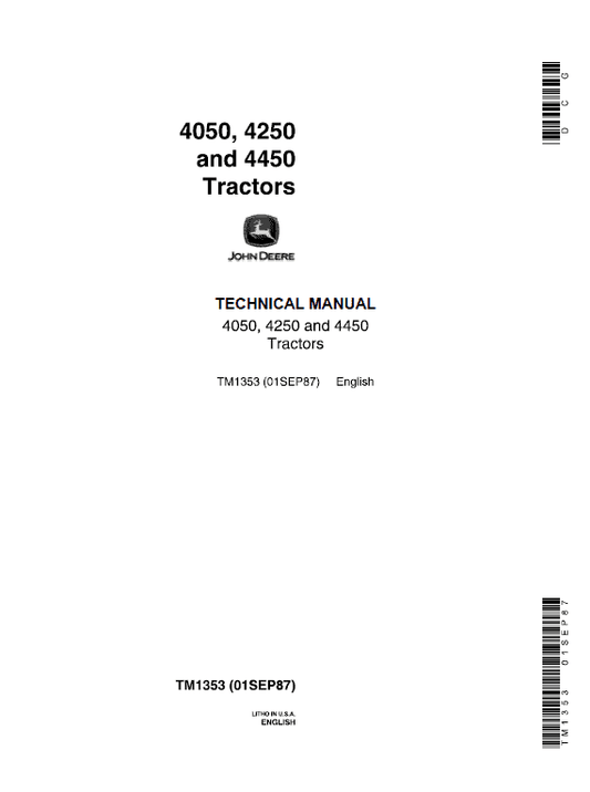John Deere 4050, 4250, 4450 Tractors Repair Technical Manual Workshop Guide