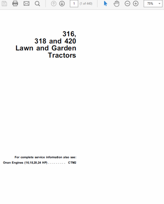 John Deere 316, 318, 420 Lawn Garden Tractors Technical Manual (TM1590) Workshop Guide