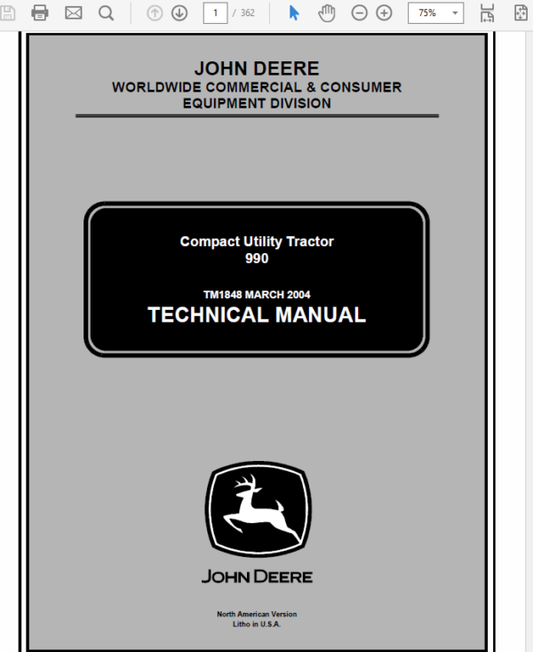 John Deere 990 Compact Utility Tractors Technical Manual (TM1848) Workshop Guide