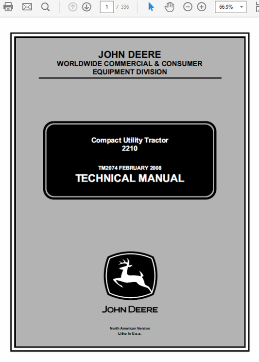 John Deere 2210 Compact Utility Tractors Service Technical Manual (TM2074) Workshop Guide