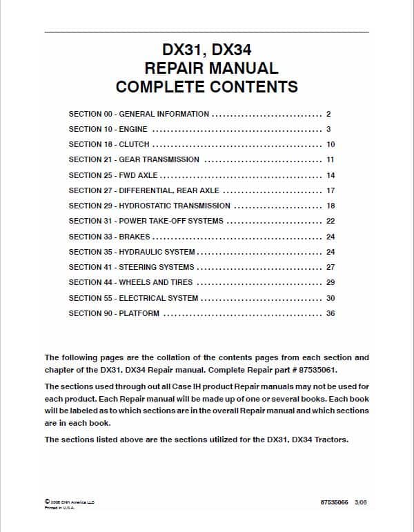 Case DX31, DX34 Tractor Service Manual Workshop Guide
