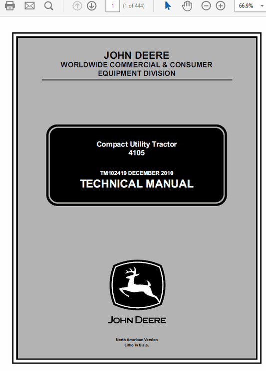 John Deere 4105 Compact Utility Tractors Technical Manual (TM102419) Workshop Guide