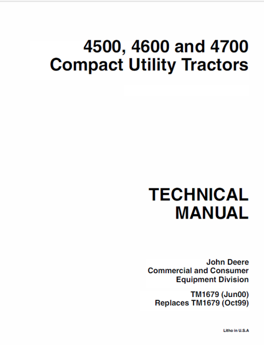 John Deere 4500, 4600 and 4700 Tractor Repair Technical Manual Workshop Guide