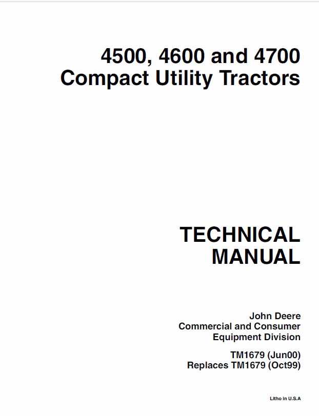 John Deere 4500, 4600 and 4700 Tractor Repair Technical Manual Workshop Guide